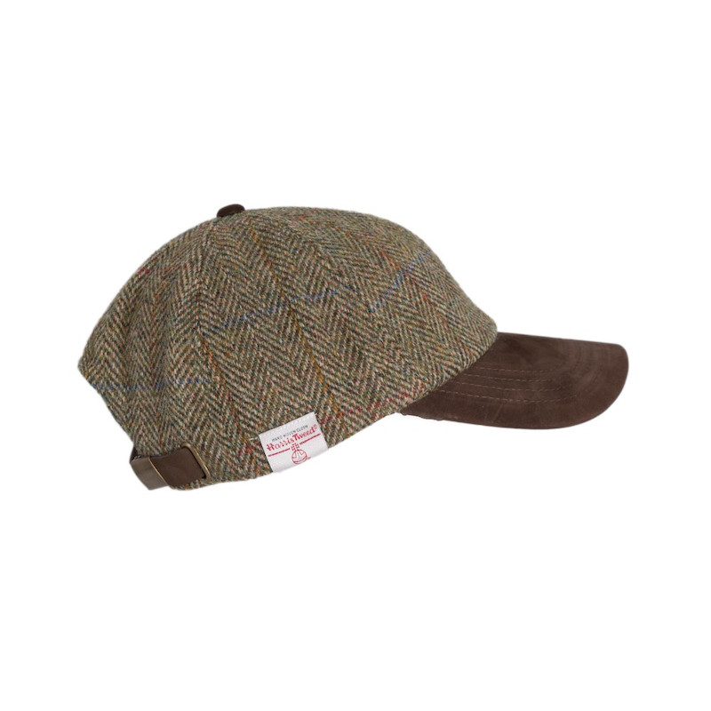 Made in UK Harris Tweed Baseball Cap with Suede Leather Peak One Size Color Moss Green